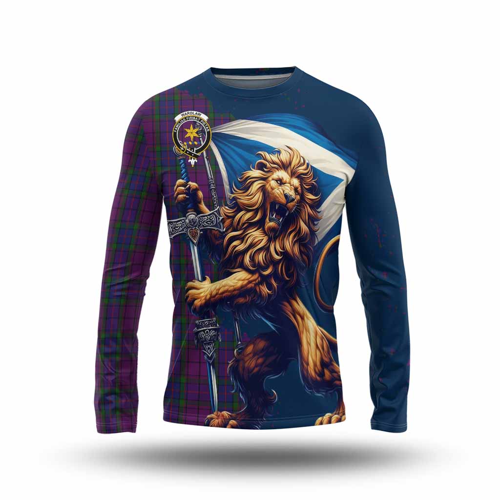 Tartan Vibes Clothing Wardlaw Tartan Family Crest Long Sleeve T-Shirt with Scottish Majestic Lion