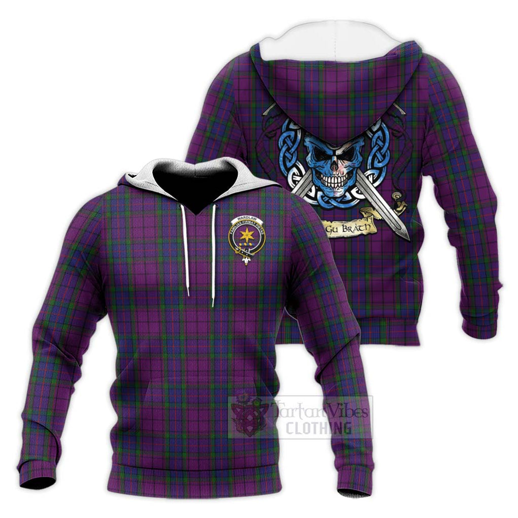 Tartan Vibes Clothing Wardlaw Tartan Knitted Hoodie with Family Crest Celtic Skull Style