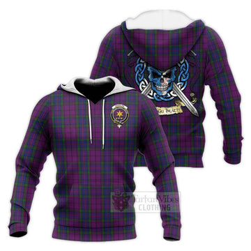 Wardlaw Tartan Knitted Hoodie with Family Crest Celtic Skull Style