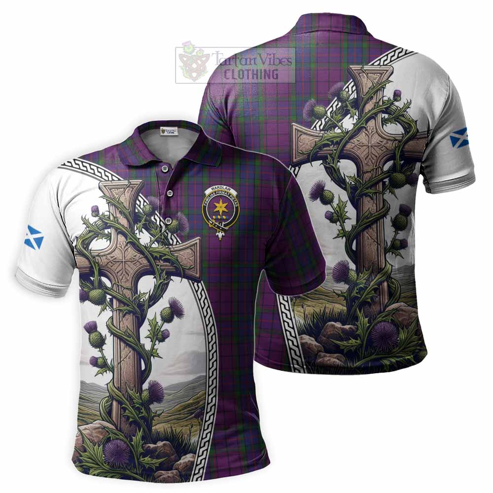 Tartan Vibes Clothing Wardlaw Tartan Polo Shirt with Family Crest and St. Andrew's Cross Accented by Thistle Vines