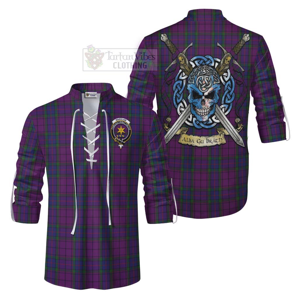 Tartan Vibes Clothing Wardlaw Tartan Ghillie Kilt Shirt with Family Crest Celtic Skull Style