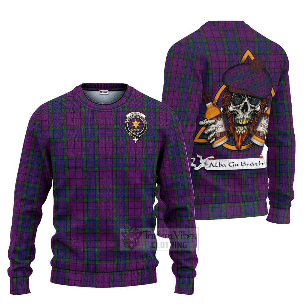 Tartan Vibes Clothing Wardlaw Tartan Knitted Sweater with Family Crest and Bearded Skull Holding Bottles of Whiskey