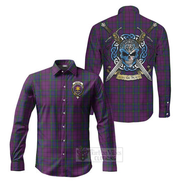 Wardlaw Tartan Long Sleeve Button Shirt with Family Crest Celtic Skull Style