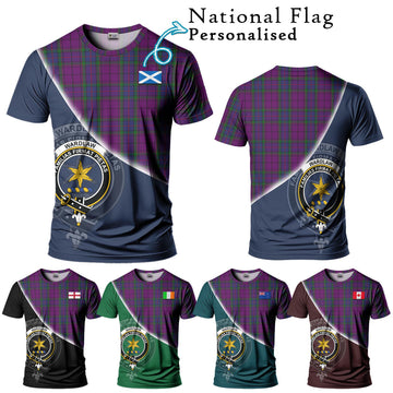 Wardlaw Tartan T-Shirt with Personalised National Flag and Family Crest Half Style