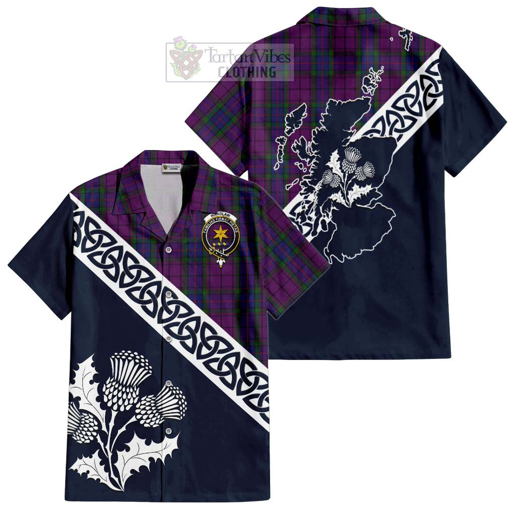 Tartan Vibes Clothing Wardlaw Tartan Short Sleeve Button Shirt Featuring Thistle and Scotland Map