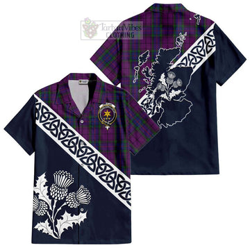 Wardlaw Tartan Short Sleeve Button Shirt Featuring Thistle and Scotland Map