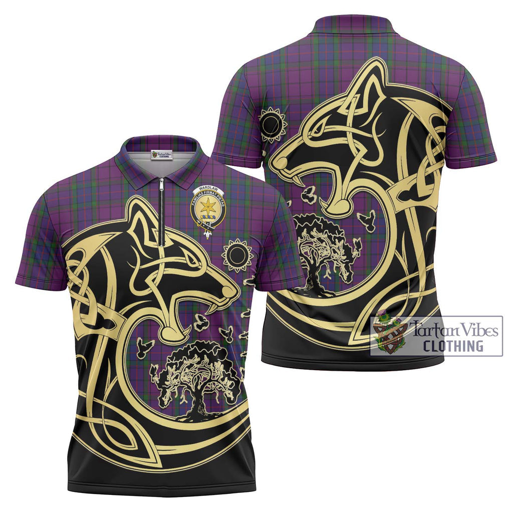 Wardlaw Tartan Zipper Polo Shirt with Family Crest Celtic Wolf Style Unisex - Tartanvibesclothing Shop