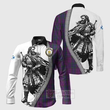 Wardlaw Tartan Clan Crest Long Sleeve Button Shirt with Highlander Warrior Celtic Style