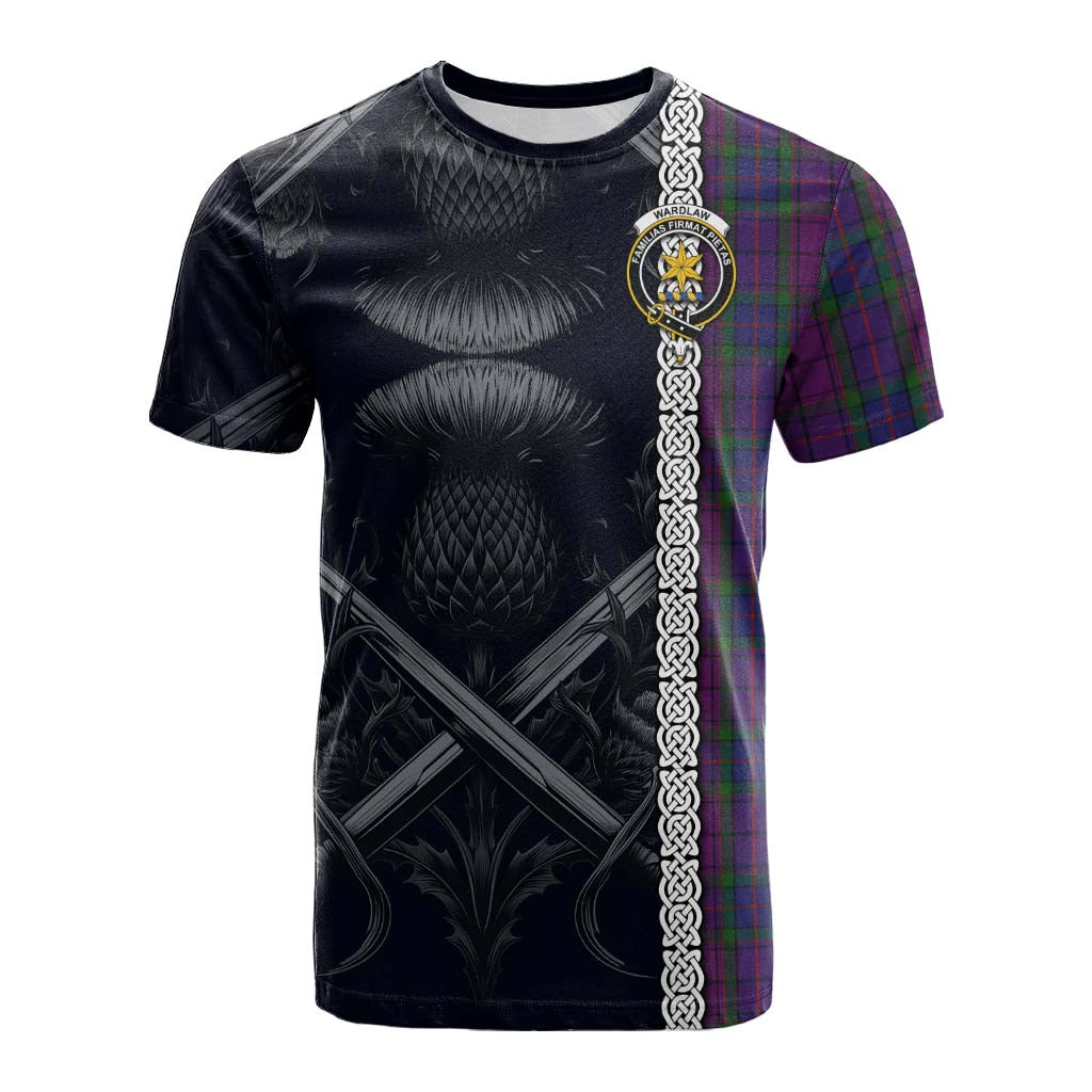 Tartan Vibes Clothing Wardlaw Tartan Cotton T-shirt with Family Crest Cross Sword Thistle Celtic Vibes