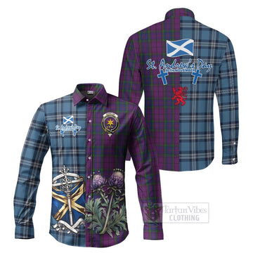 Wardlaw Tartan Long Sleeve Button Shirt Happy St. Andrew's Day Half Tartan Style