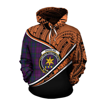 Wardlaw Crest Tartan Cotton Hoodie with Polynesian Vibes Style - Orange Version