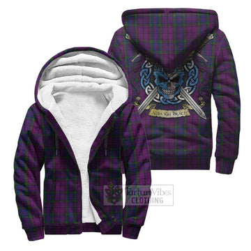 Wardlaw Tartan Sherpa Hoodie with Family Crest Celtic Skull Style