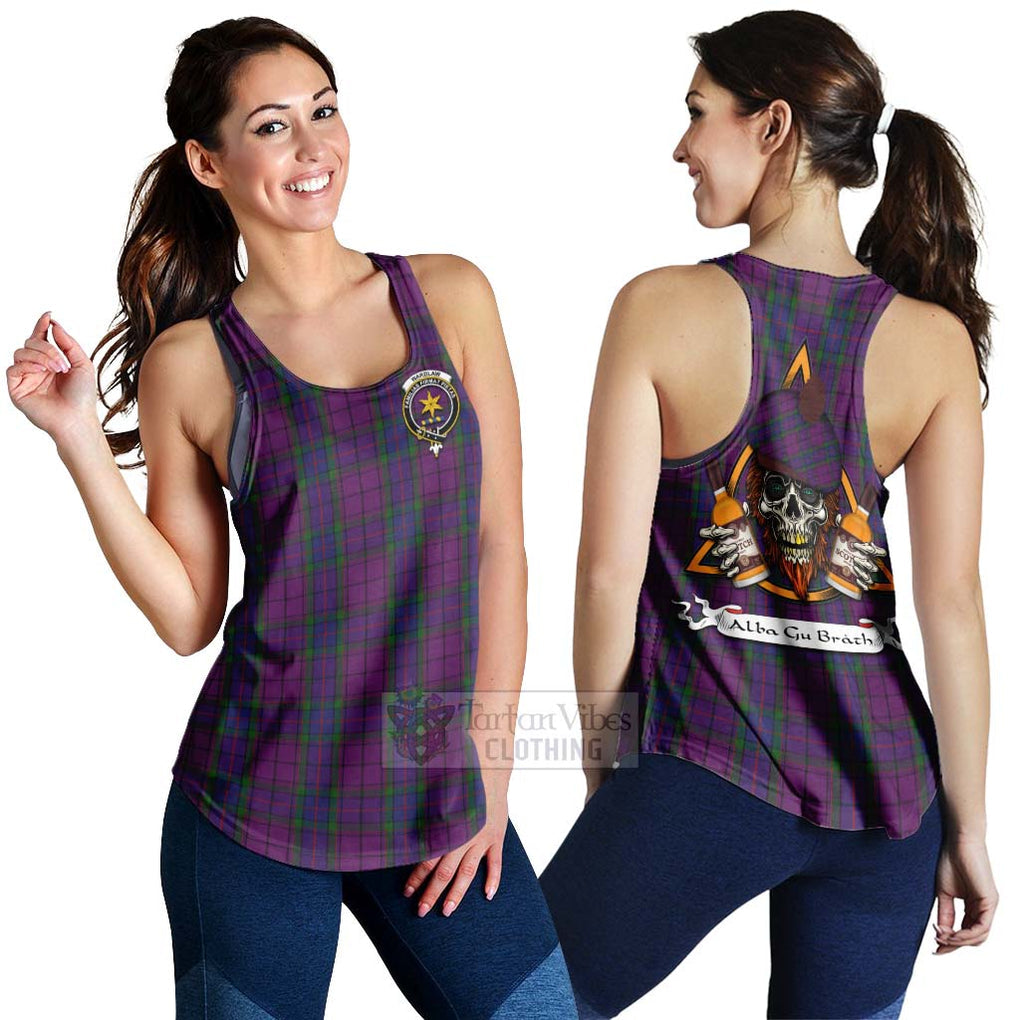 Tartan Vibes Clothing Wardlaw Tartan Women's Racerback Tanks with Family Crest and Bearded Skull Holding Bottles of Whiskey