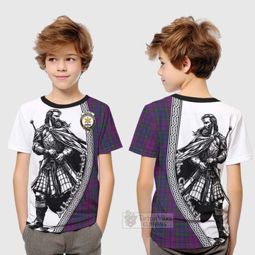 Wardlaw Tartan Clan Crest Kid T-Shirt with Highlander Warrior Celtic Style