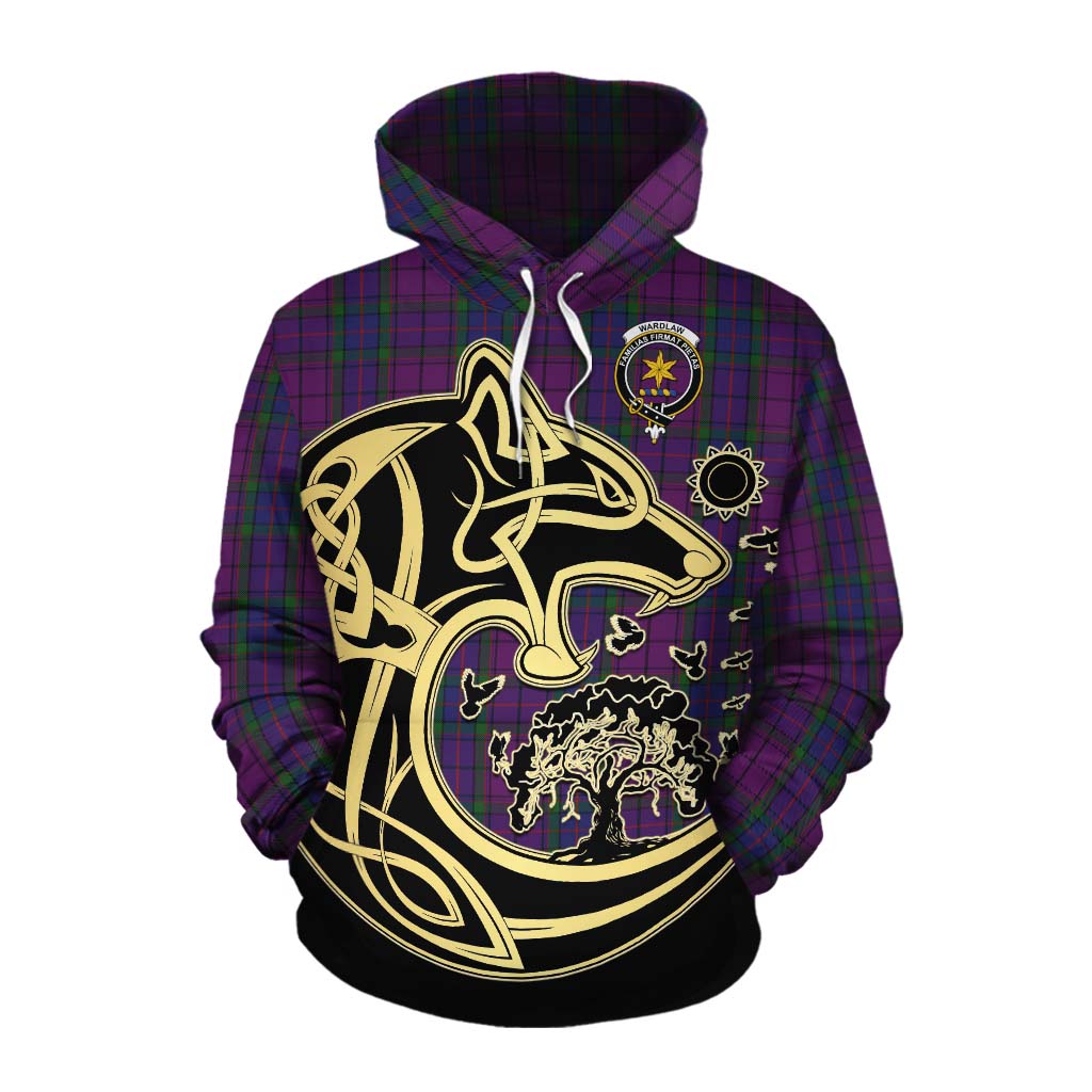 Tartan Vibes Clothing Wardlaw Tartan Cotton Hoodie with Family Crest Celtic Wolf Style