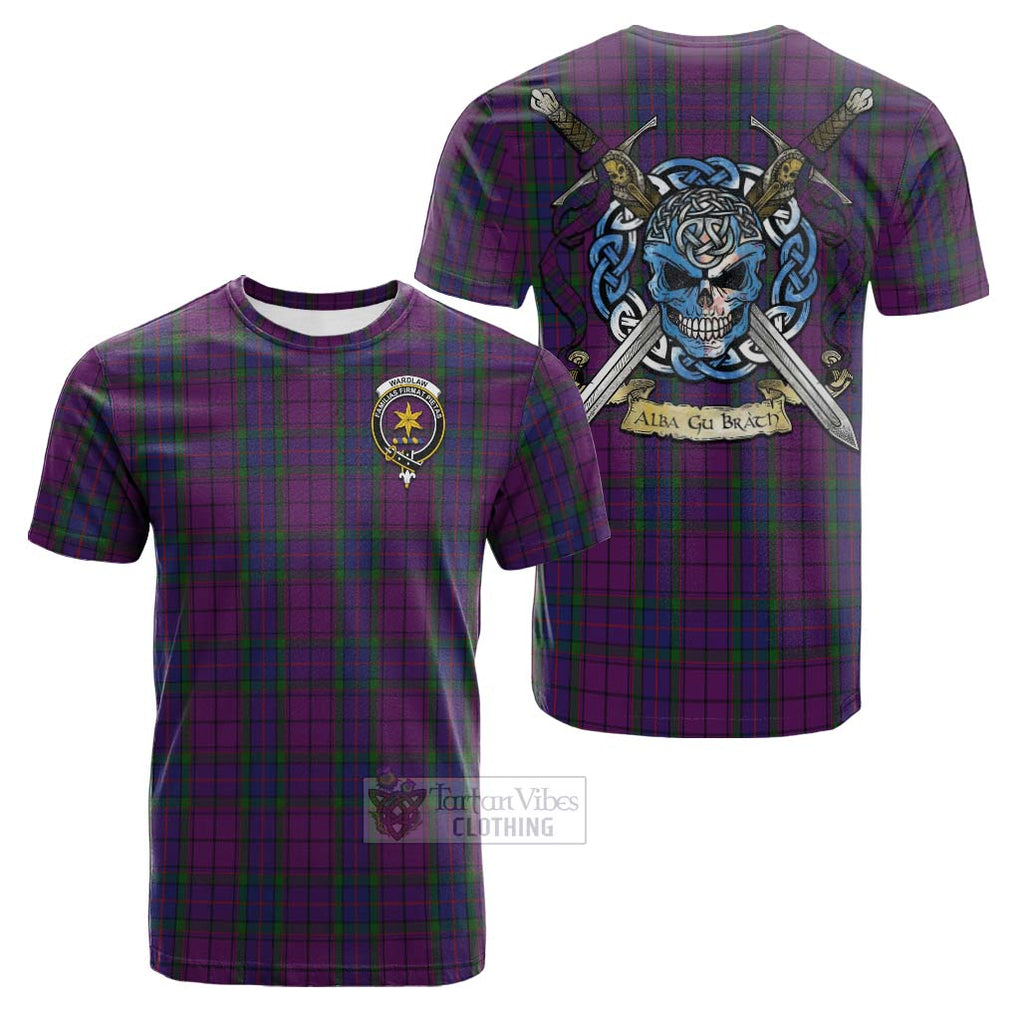 Tartan Vibes Clothing Wardlaw Tartan Cotton T-shirt with Family Crest Celtic Skull Style