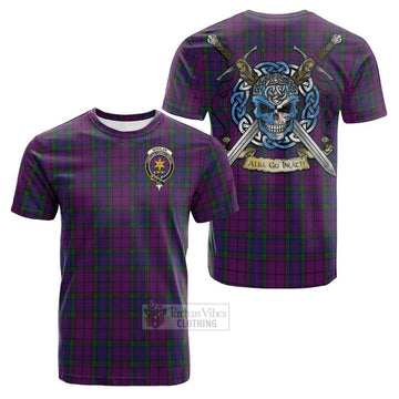 Wardlaw Tartan Cotton T-shirt with Family Crest Celtic Skull Style