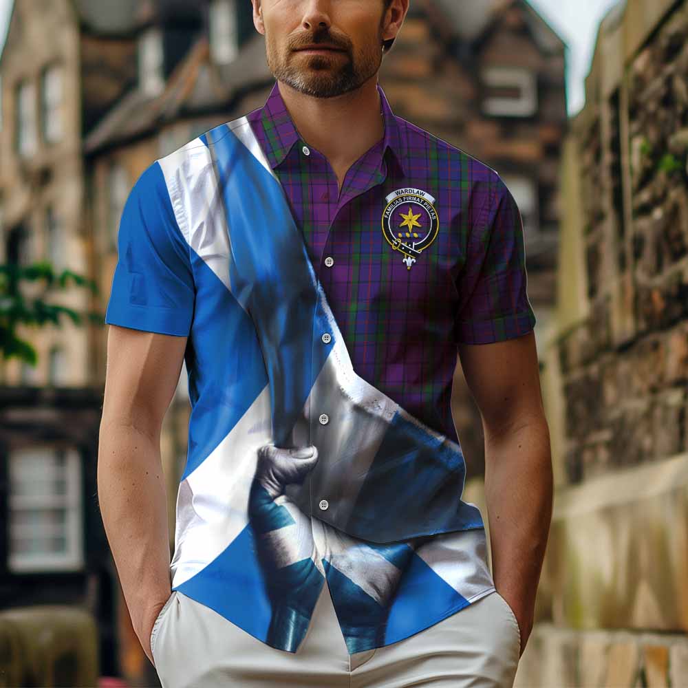 Tartan Vibes Clothing Wardlaw Tartan Short Sleeve Button Shirt with Family Crest Scotland Patriotic Style