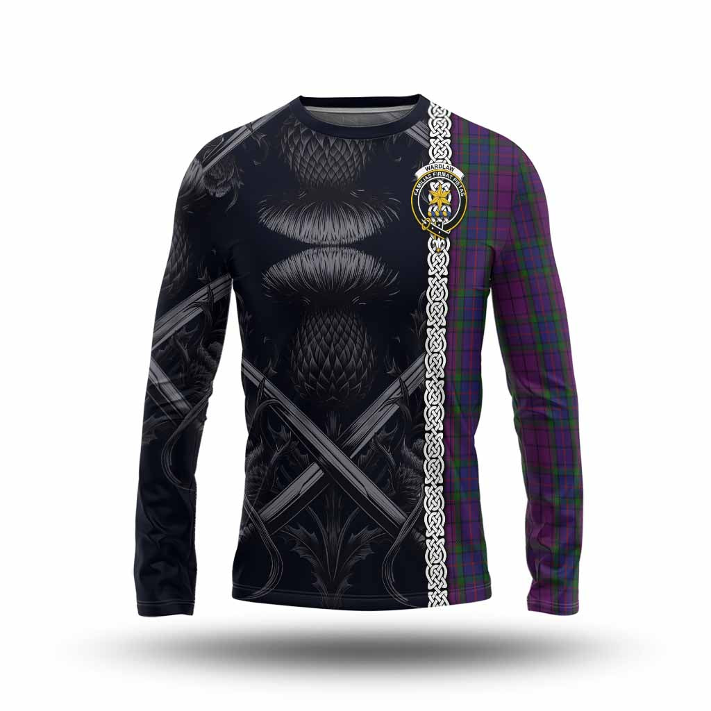 Tartan Vibes Clothing Wardlaw Tartan Long Sleeve T-Shirt with Family Crest Cross Sword Thistle Celtic Vibes