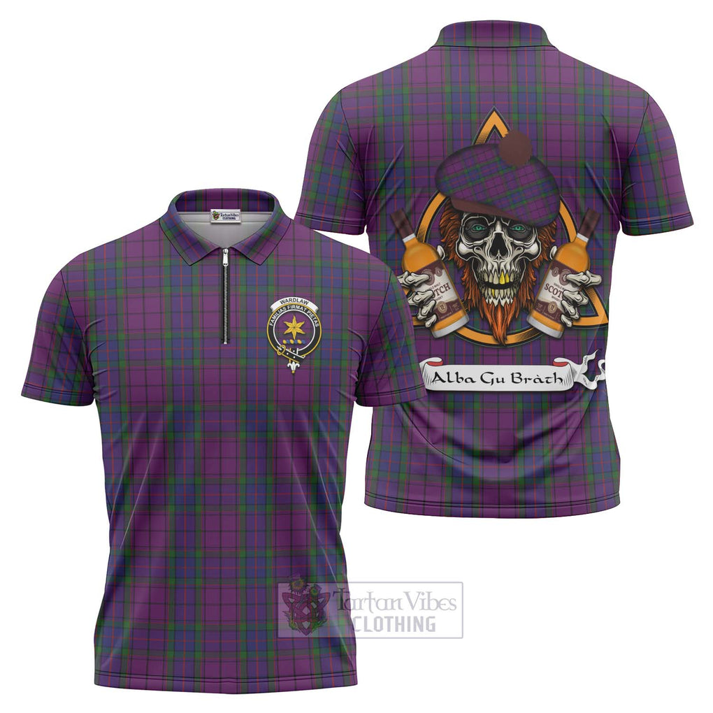 Tartan Vibes Clothing Wardlaw Tartan Zipper Polo Shirt with Family Crest and Bearded Skull Holding Bottles of Whiskey