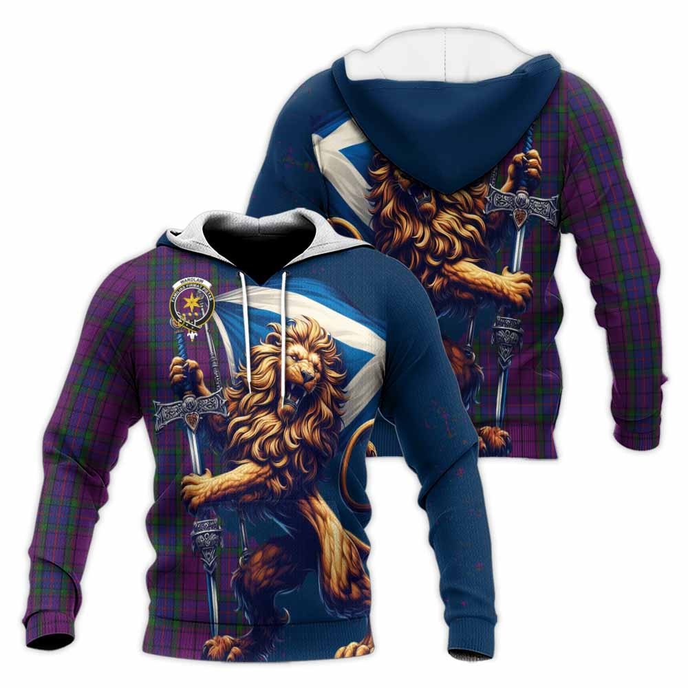 Tartan Vibes Clothing Wardlaw Tartan Family Crest Knitted Hoodie with Scottish Majestic Lion