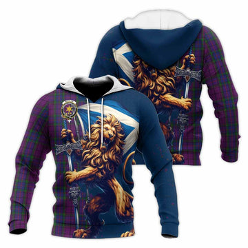 Wardlaw Tartan Family Crest Knitted Hoodie with Scottish Majestic Lion