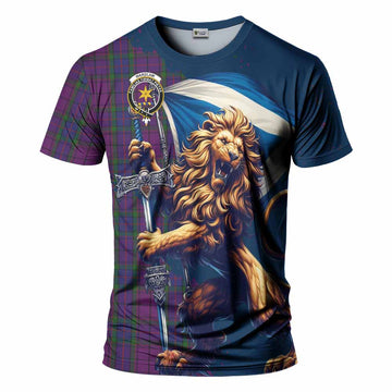 Wardlaw Tartan Family Crest T-Shirt with Scottish Majestic Lion