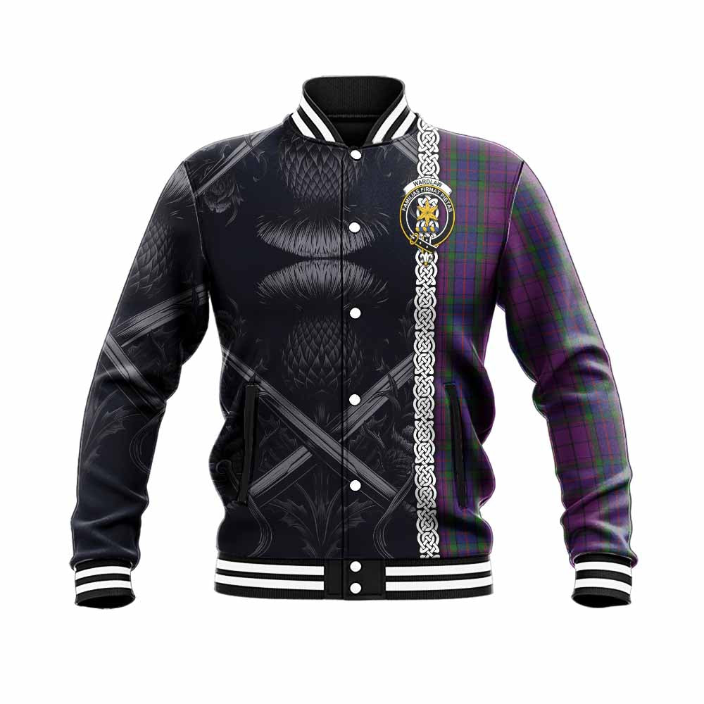 Tartan Vibes Clothing Wardlaw Tartan Baseball Jacket with Family Crest Cross Sword Thistle Celtic Vibes