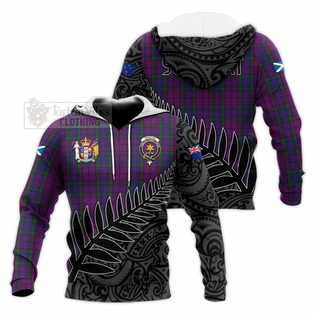 Tartan Vibes Clothing Wardlaw Crest Tartan Knitted Hoodie with New Zealand Silver Fern Half Style