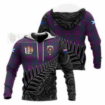 Wardlaw Crest Tartan Knitted Hoodie with New Zealand Silver Fern Half Style