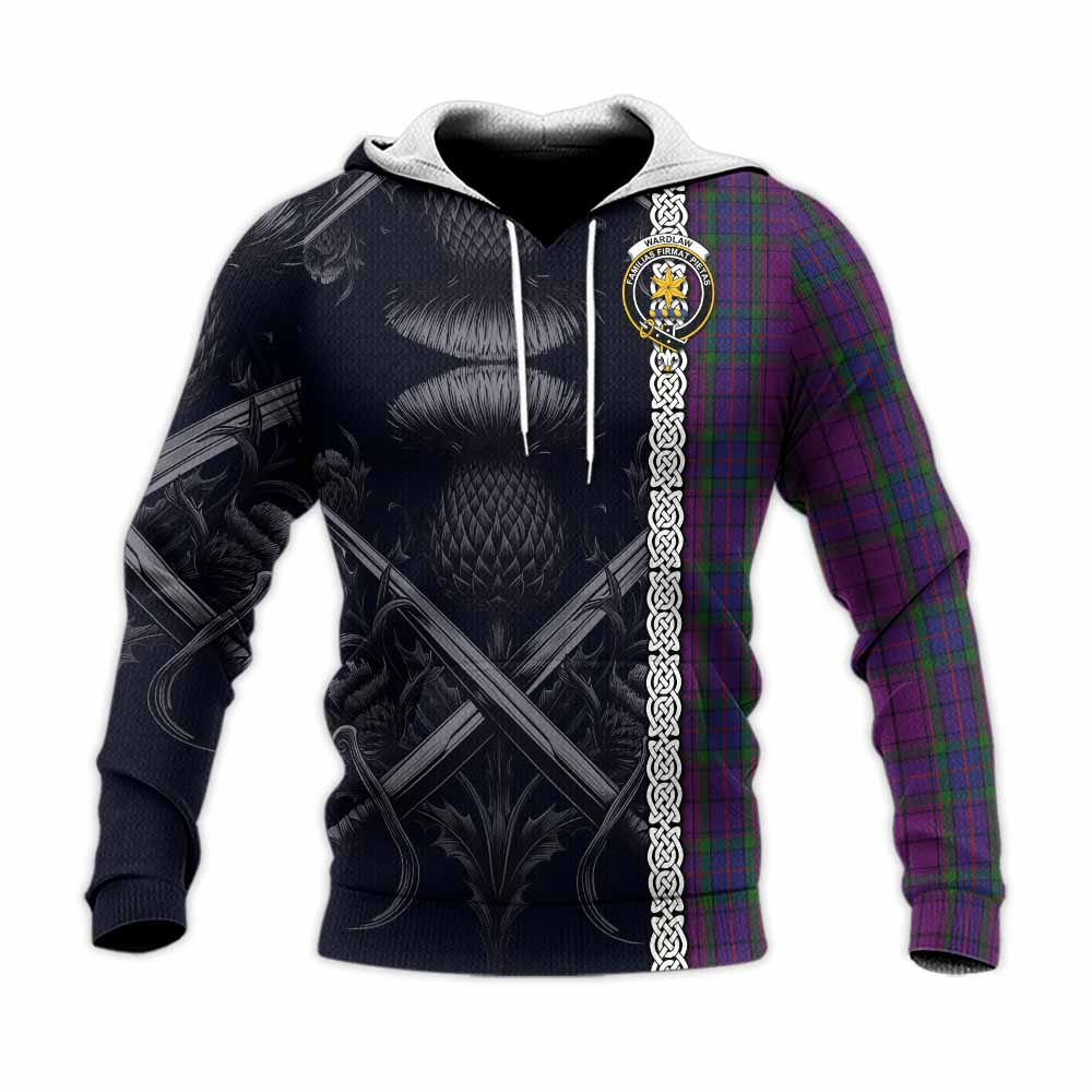 Tartan Vibes Clothing Wardlaw Tartan Knitted Hoodie with Family Crest Cross Sword Thistle Celtic Vibes