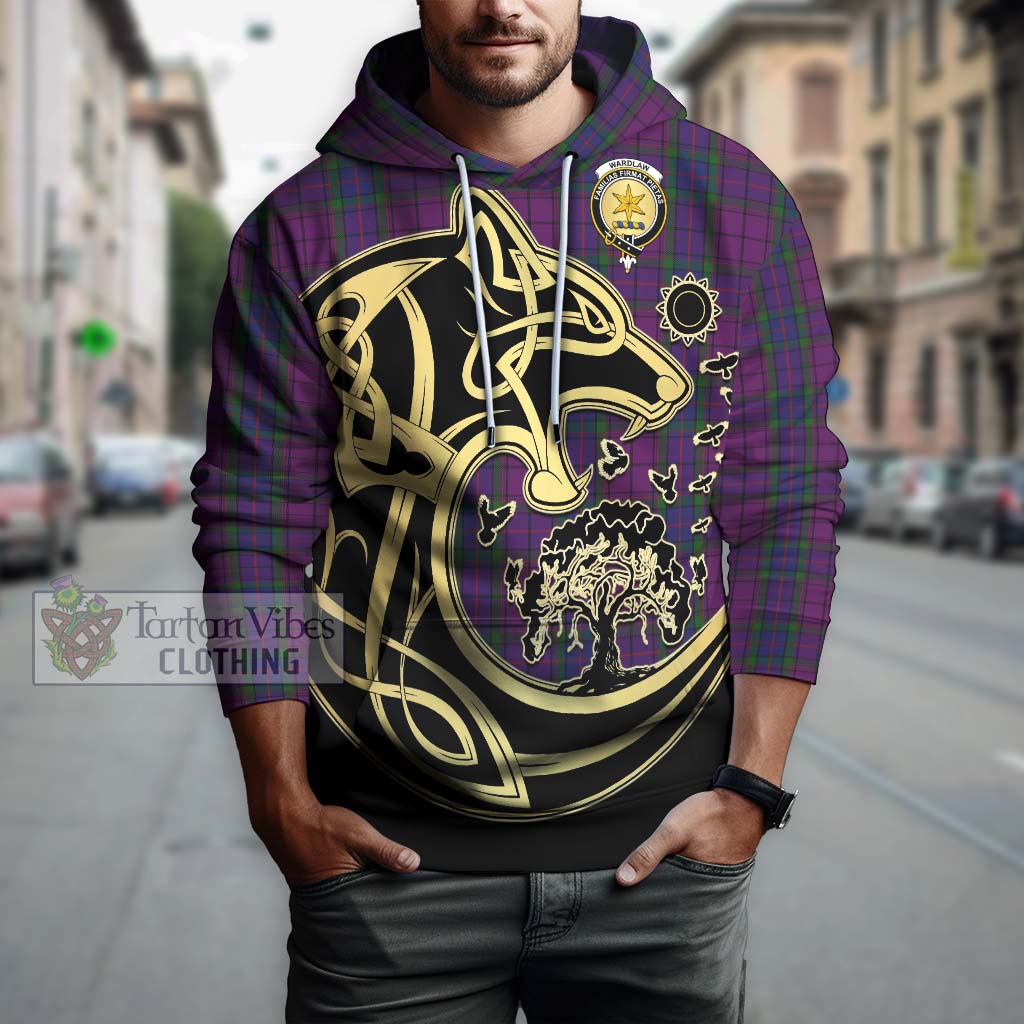 Tartan Vibes Clothing Wardlaw Tartan Hoodie with Family Crest Celtic Wolf Style
