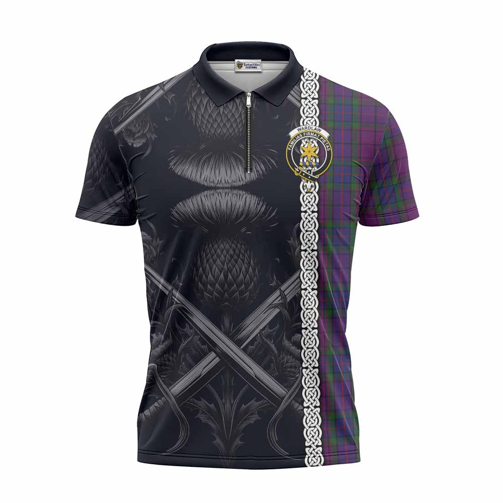 Tartan Vibes Clothing Wardlaw Tartan Zipper Polo Shirt with Family Crest Cross Sword Thistle Celtic Vibes