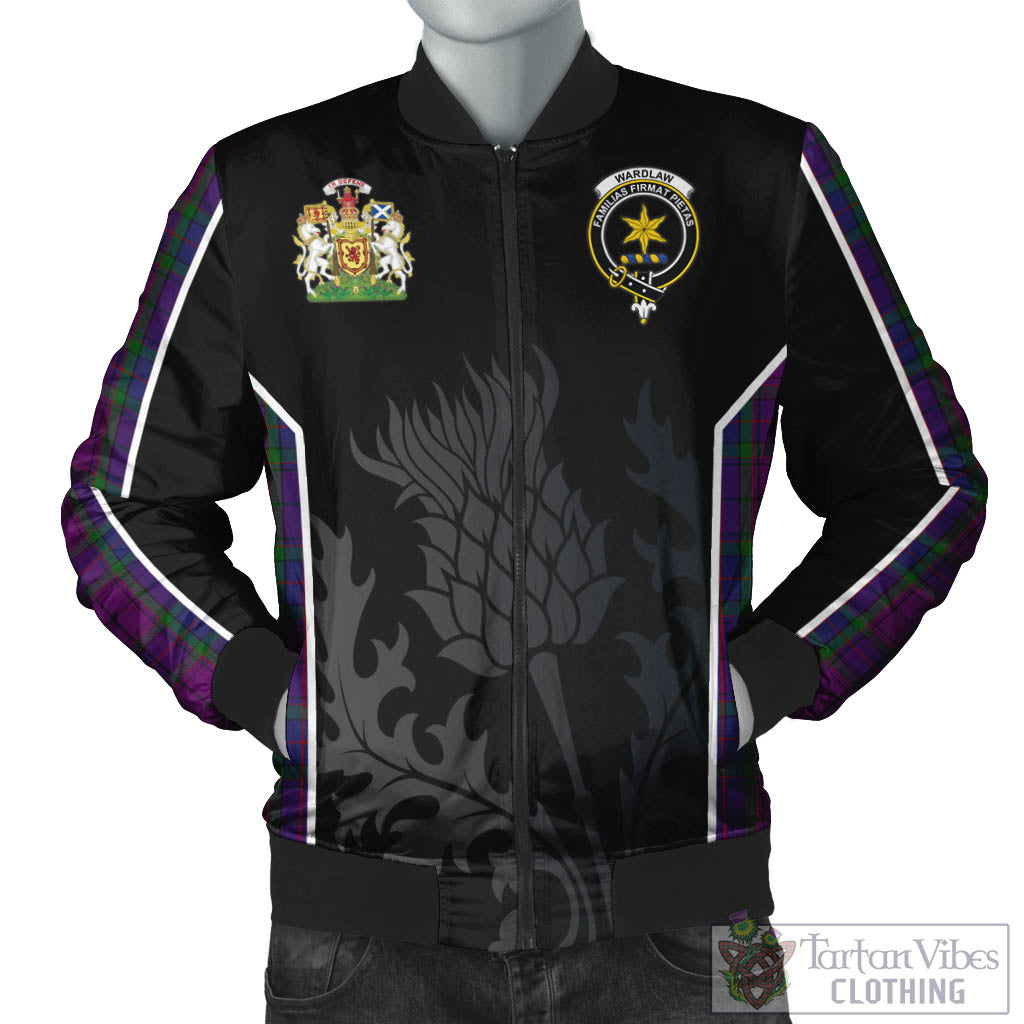 Tartan Vibes Clothing Wardlaw Tartan Bomber Jacket with Family Crest and Scottish Thistle Vibes Sport Style