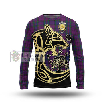 Wardlaw Tartan Long Sleeve T-Shirt with Family Crest Celtic Wolf Style