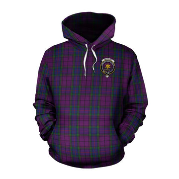 Wardlaw Tartan Cotton Hoodie with Family Crest and Bearded Skull Holding Bottles of Whiskey