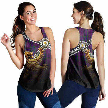 Wardlaw Crest Tartan Women's Racerback Tanks with Golden Lion Emblem Celtic Style 4XL - Tartan Vibes Clothing