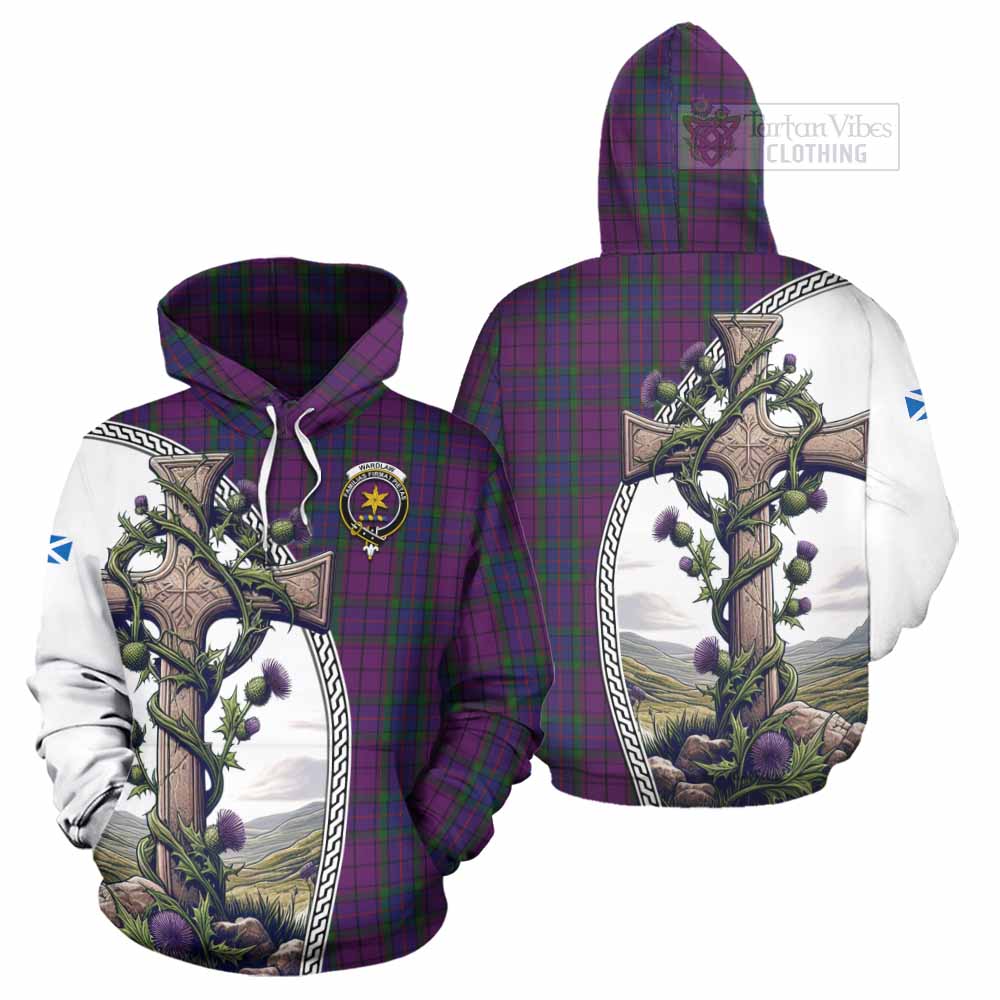 Tartan Vibes Clothing Wardlaw Tartan Hoodie with Family Crest and St. Andrew's Cross Accented by Thistle Vines