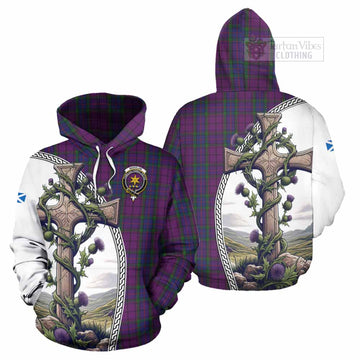 Wardlaw Tartan Hoodie with Family Crest and St. Andrew's Cross Accented by Thistle Vines