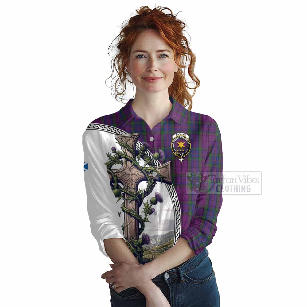 Tartan Vibes Clothing Wardlaw Tartan Women's Casual Shirt with Family Crest and St. Andrew's Cross Accented by Thistle Vines