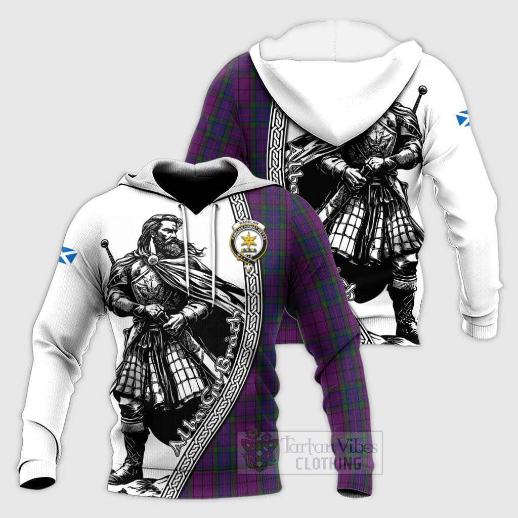 Tartan Vibes Clothing Wardlaw Tartan Clan Crest Knitted Hoodie with Highlander Warrior Celtic Style