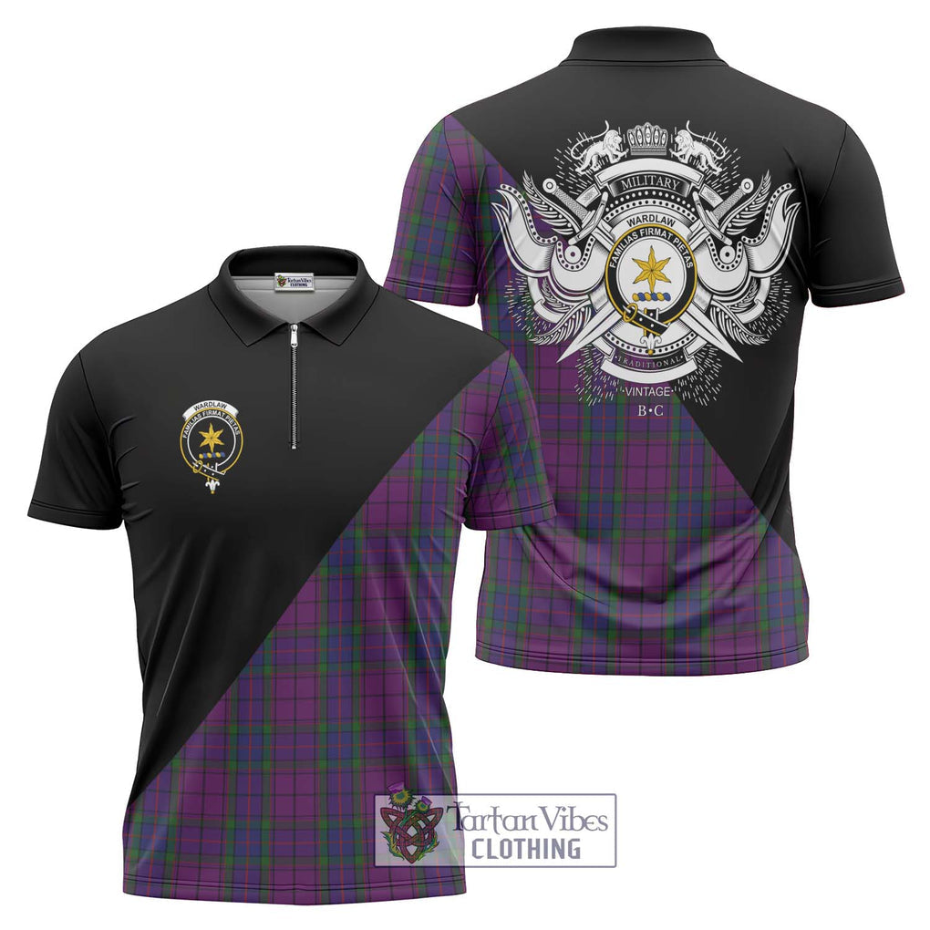 Wardlaw Tartan Zipper Polo Shirt with Family Crest and Military Logo Style Unisex - Tartanvibesclothing Shop