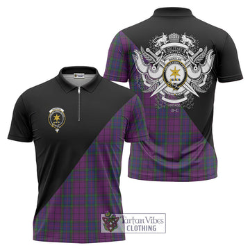 Wardlaw Tartan Zipper Polo Shirt with Family Crest and Military Logo Style