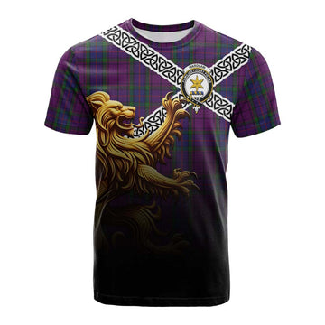 Wardlaw Crest Tartan Cotton T-shirt with Golden Lion Emblem Celtic Style Kid's Shirt - Tartan Vibes Clothing