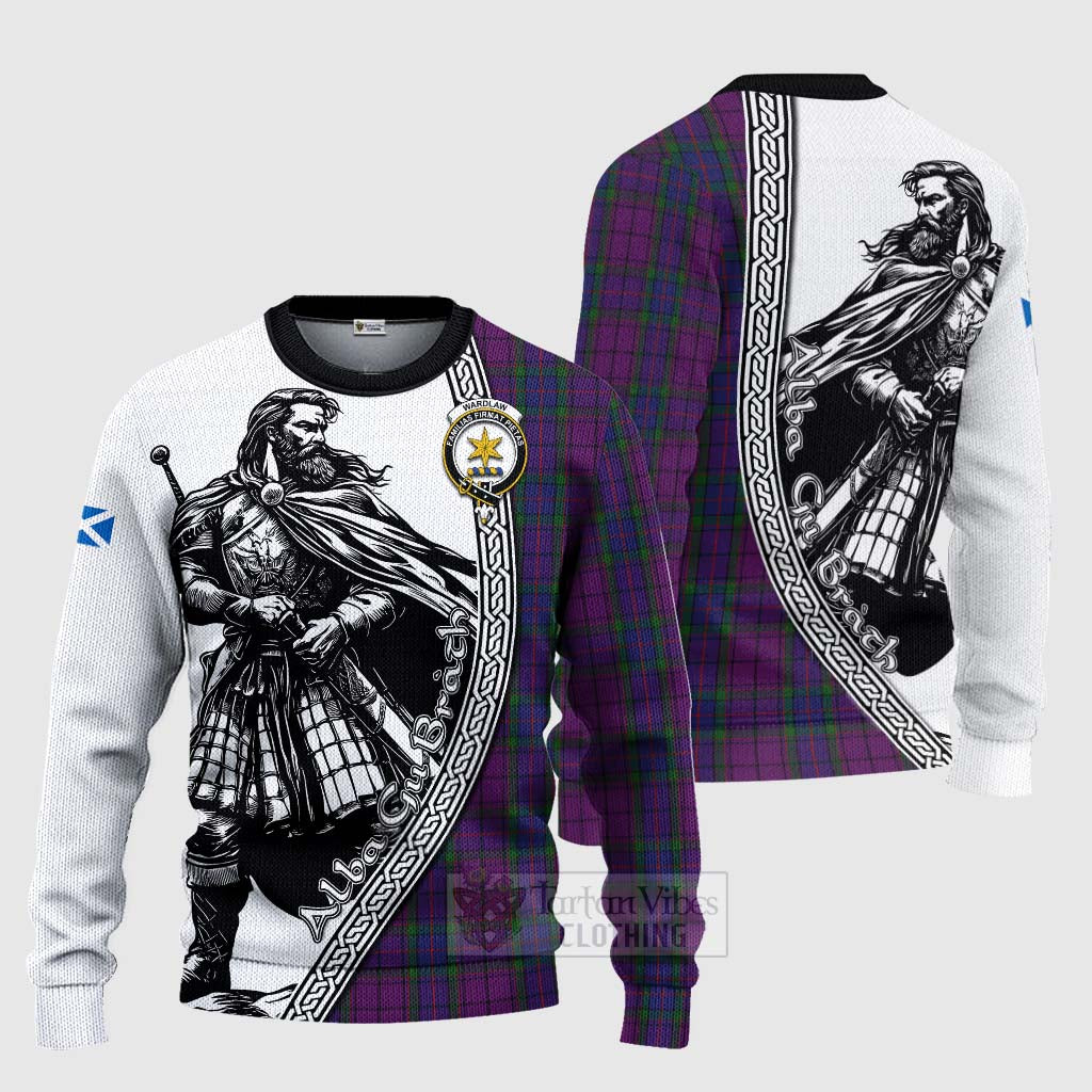 Tartan Vibes Clothing Wardlaw Tartan Clan Crest Knitted Sweater with Highlander Warrior Celtic Style