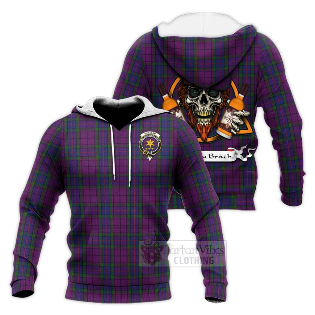 Tartan Vibes Clothing Wardlaw Tartan Knitted Hoodie with Family Crest and Bearded Skull Holding Bottles of Whiskey