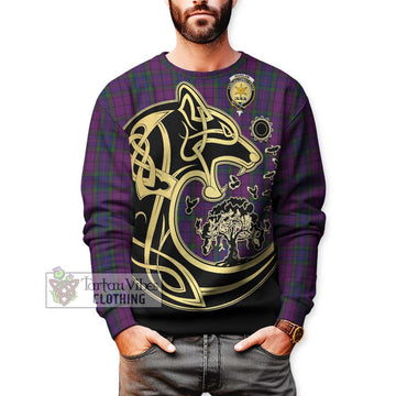 Wardlaw Tartan Sweatshirt with Family Crest Celtic Wolf Style