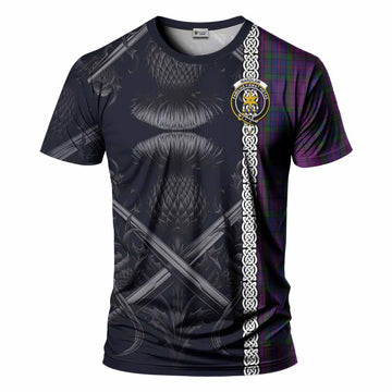 Wardlaw Tartan T-Shirt with Family Crest Cross Sword Thistle Celtic Vibes