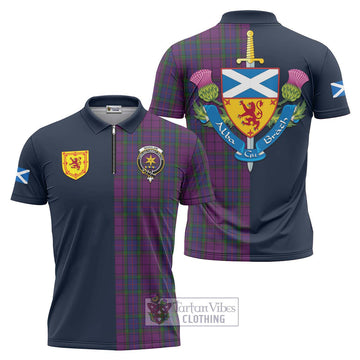 Wardlaw Tartan Zipper Polo Shirt Alba with Scottish Lion Royal Arm Half Style