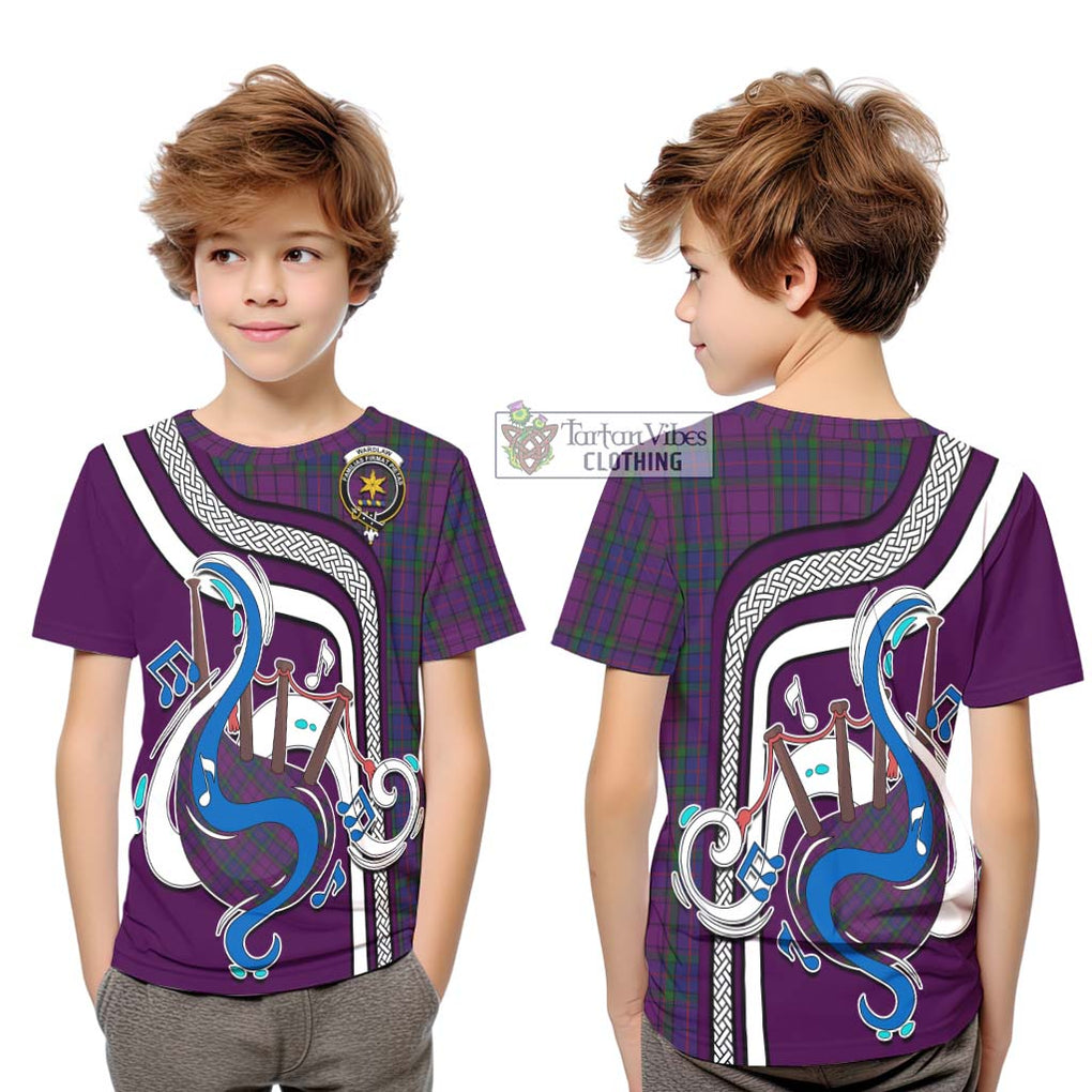 Tartan Vibes Clothing Wardlaw Tartan Kid T-Shirt with Epic Bagpipe Style